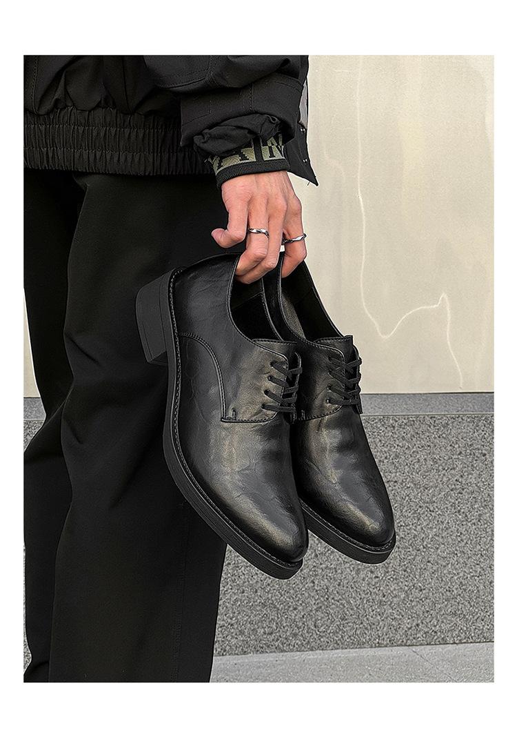 Derby men’s leather shoes with a premium feel—black dress/casual style, height-boosting platform sole, large toe box