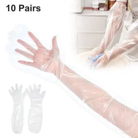 20pcs Disposable Thick Durable Long Sleeve Cleaning Gloves, 23.6in Elastic Cuff, Custom-Fitted, Waterproof, Anti-Slip, Breathable, Embossed Surface, Cooking Gloves Disposable Food Safe for Household Kitchen Dishwashing