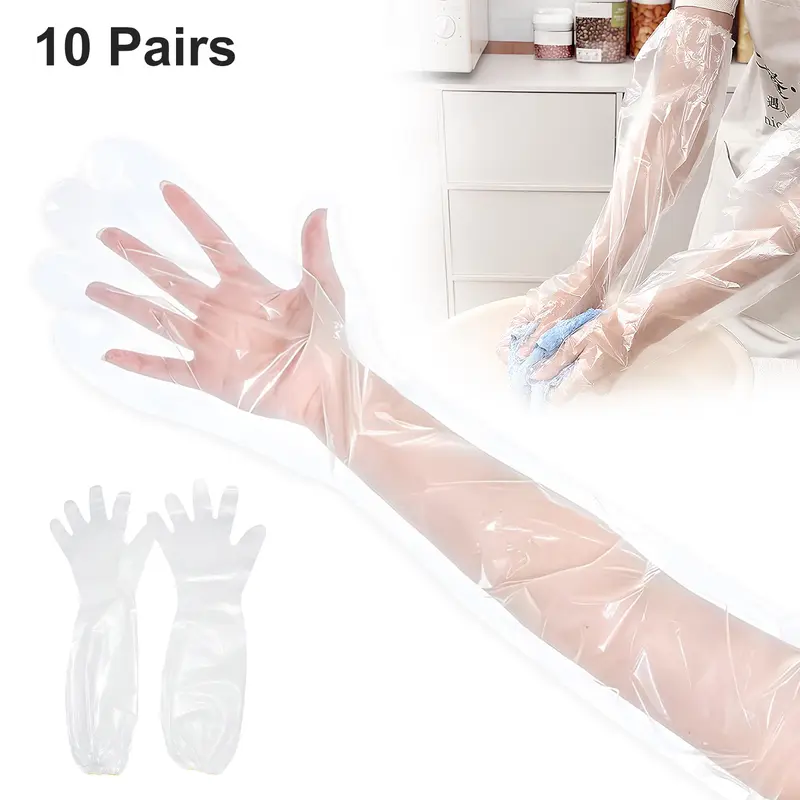 20pcs Disposable Thick Durable Long Sleeve Cleaning Gloves, 23.6in Elastic Cuff, Custom-Fitted, Waterproof, Anti-Slip, Breathable, Embossed Surface, Cooking Gloves Disposable Food Safe for Household Kitchen Dishwashing