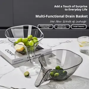 Multifunctional draining basket for quick drainage, dry and wet separation washing fruits, vegetables, rice, kitchen sink strainer, food basket, utensils accessories refrigerator fruit storage box Double Layer Bamboo Bread stackable pantry organization 2