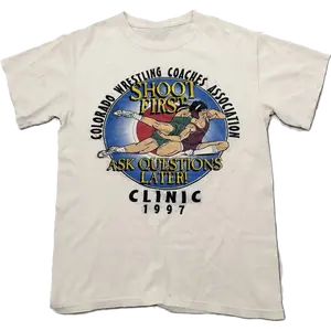 Vintage Shoot First Ask Questions Later Wrestling 90s Colorado Men's T-shirt Fullsize Casual Cotton Fabric Menswear