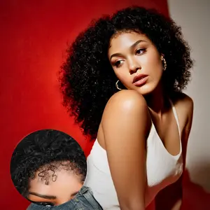 THE FOX Kinky Curly Half Wig 100% Remy Human Hair with Blending Edge, Melted 4C Kinky Edges, 3C/4A Glueless Wigs, 3-in-1 Flip Over Drawstring, Zero Leave-out, 180% Density