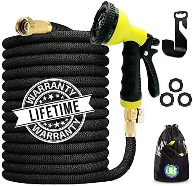 Expandable Garden Hose,Heavy Duty Superior Strength,4 -Layer durable collapsible Latex Core,Extra Strong Brass Connectors ,lightweight flexible water hose