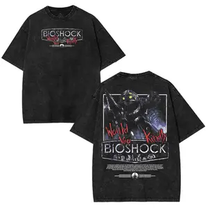 BioShock Would You Kindly Big Daddy Tshirt, Vintage Washed raphic T-Shirt, Gamer Streetwear Unisex Top graphic tee unisex heavyweight Menswear