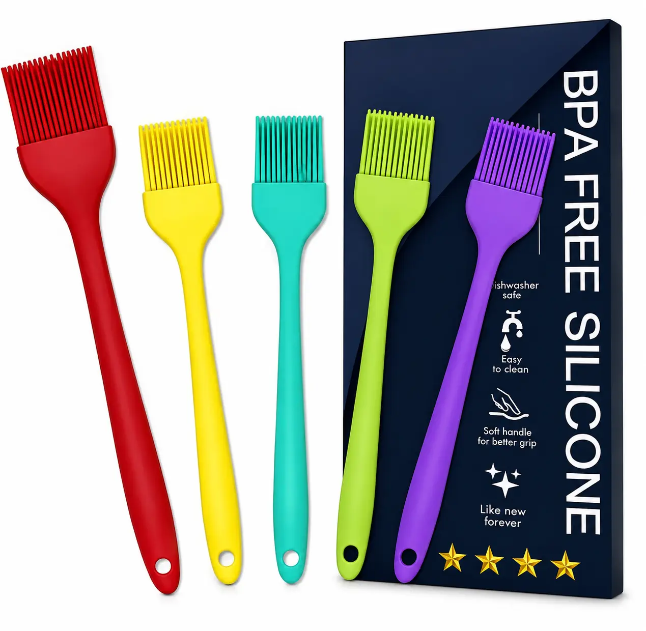 5-Piece Silicone Basting Brush Set, Heat Resistant up to 600°F, BPA-Free Pastry & BBQ Brushes for Oil, Butter, Sauce, Marinades, Grilling & Baking