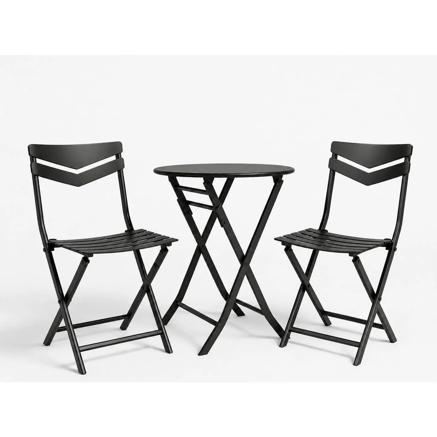 3-Piece Folding Bistro Set with Round Table and 2 Chairs, Space-Saving Metal Outdoor Bistro Set for Balcony Porch Garden Apartment, Foldable Compact Design, No Assembly Required, Durable Powder-Coated Steel, Multiple Colors