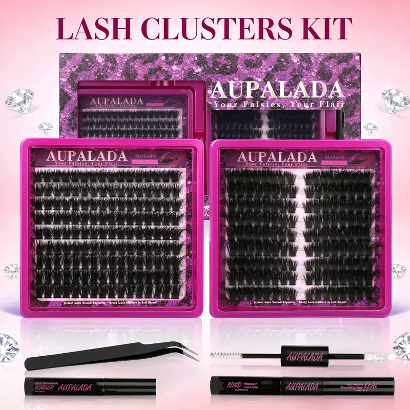 Cluster Lashes Eyelash Extensions Set - 2-Style Professional DIY Kit with Glue, Remover, Makeup Products for At-Home Use, #BackToSchool (DIY Lashes Cluster Included),familyfun