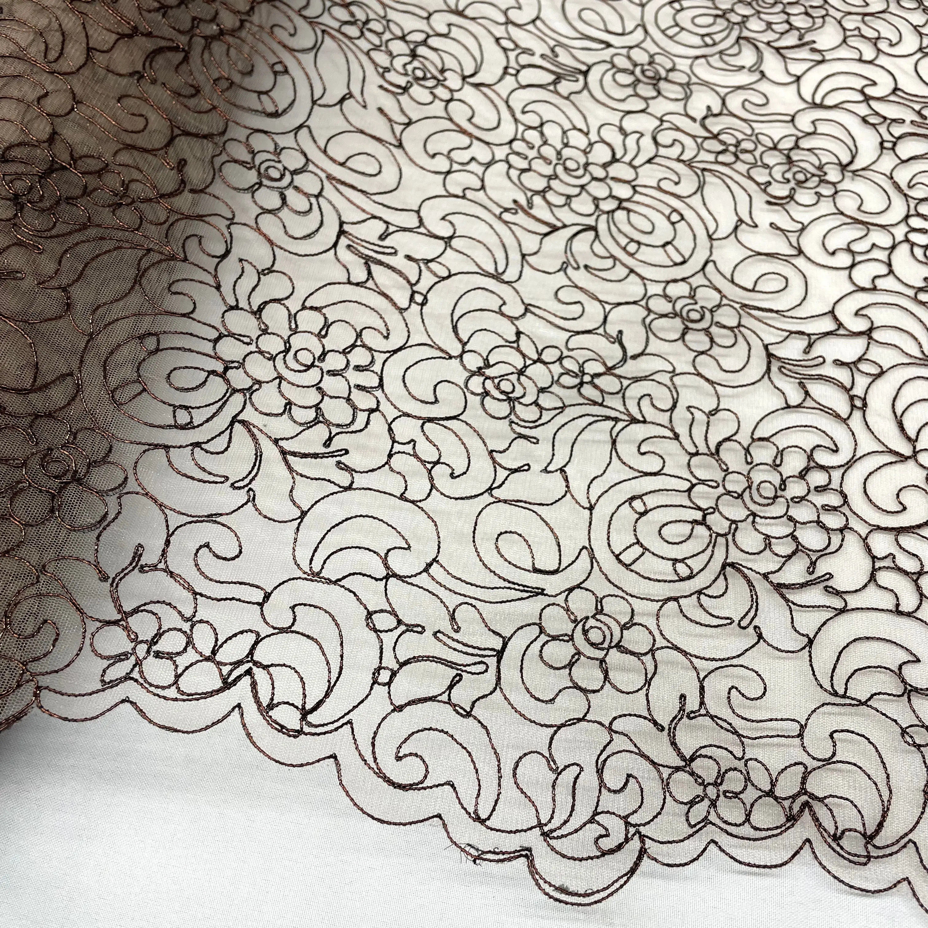 Corded Solid Floral Bridal Lace Fabric, Embroidered on 100% Polyester Net Mesh - Lace USA-90938W, Solid Floral Lace