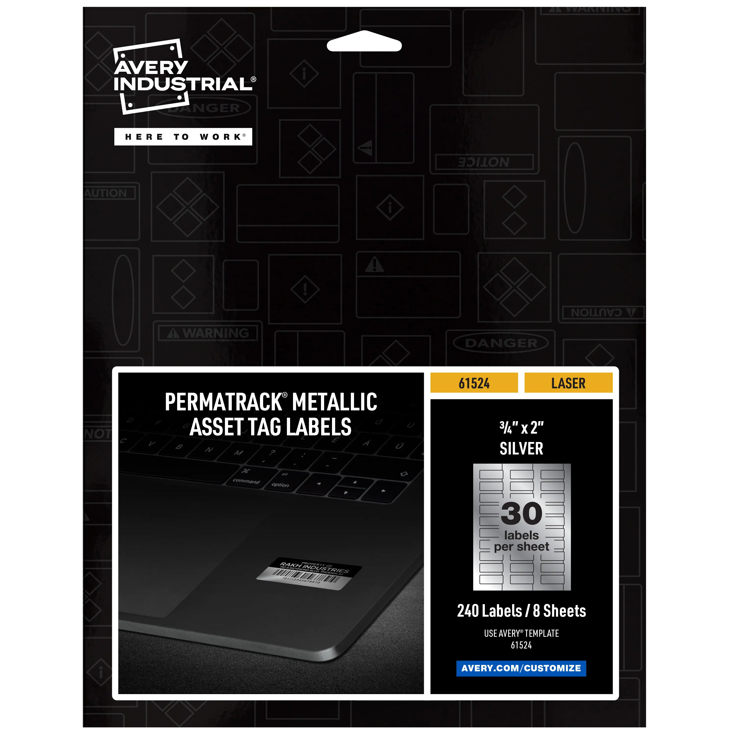 Avery PermaTrack Adhesive Barcode Metallic Asset Tag Labels, 3/4x2", Laser Printer Printable, Chemical Resistant, Waterproof, 240 Labels (61524)