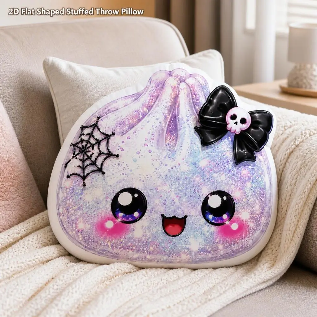 Skull Bow Spiderweb Glitter Halloween Dumpling Stuffed Throw Pillow Cute Room Decor