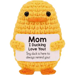 Gifts for Mom from Daughter Son Mother's Day Mom Gifts for Her Inspirational Crochet Duck Anniversary Cute Handmade Knitted Duck Toy with Positive Card Cheering I Love You Gift