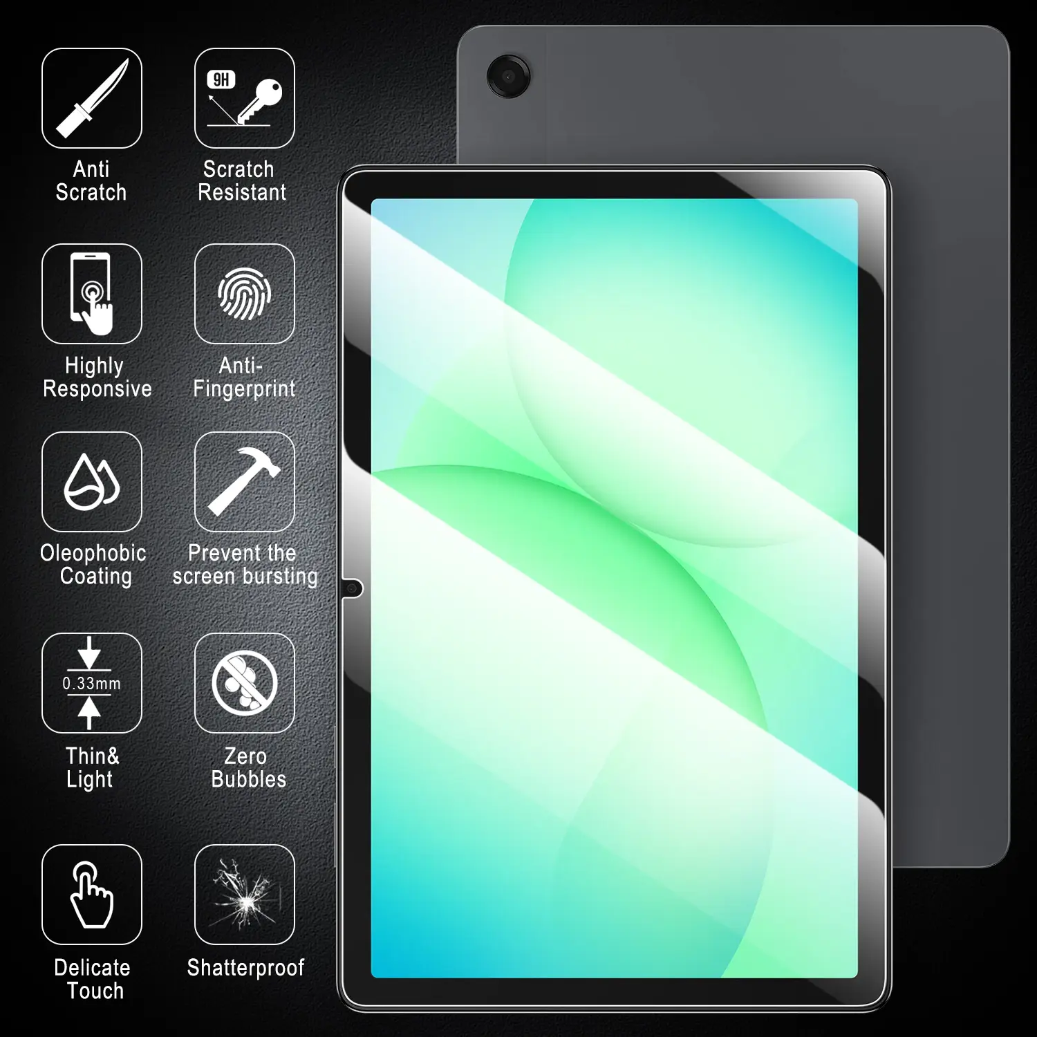 Tempered Glass Screen Protector for Tab A11+ 2025 / Tab A9+ 2023, 9H Hardness Anti-Scratch HD Clear Bubble-Free Protective Film, Case Friendly