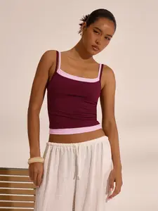 American Vintage Two-Piece Colorblock Tank Top, Olive & Milk, Dual-Layer Thin Straps, Short Waist Cut, Skin-Friendly Elastic Fabric, Summer