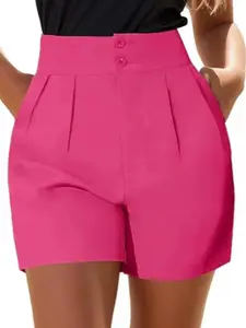 Women's Solid Color Button Shorts Elegant High Waist Fitted for Summer Fashion Bottoms Daily Wear lightweight comfort casual comfort summer essential quick dry everyday casual warm weather summer staple