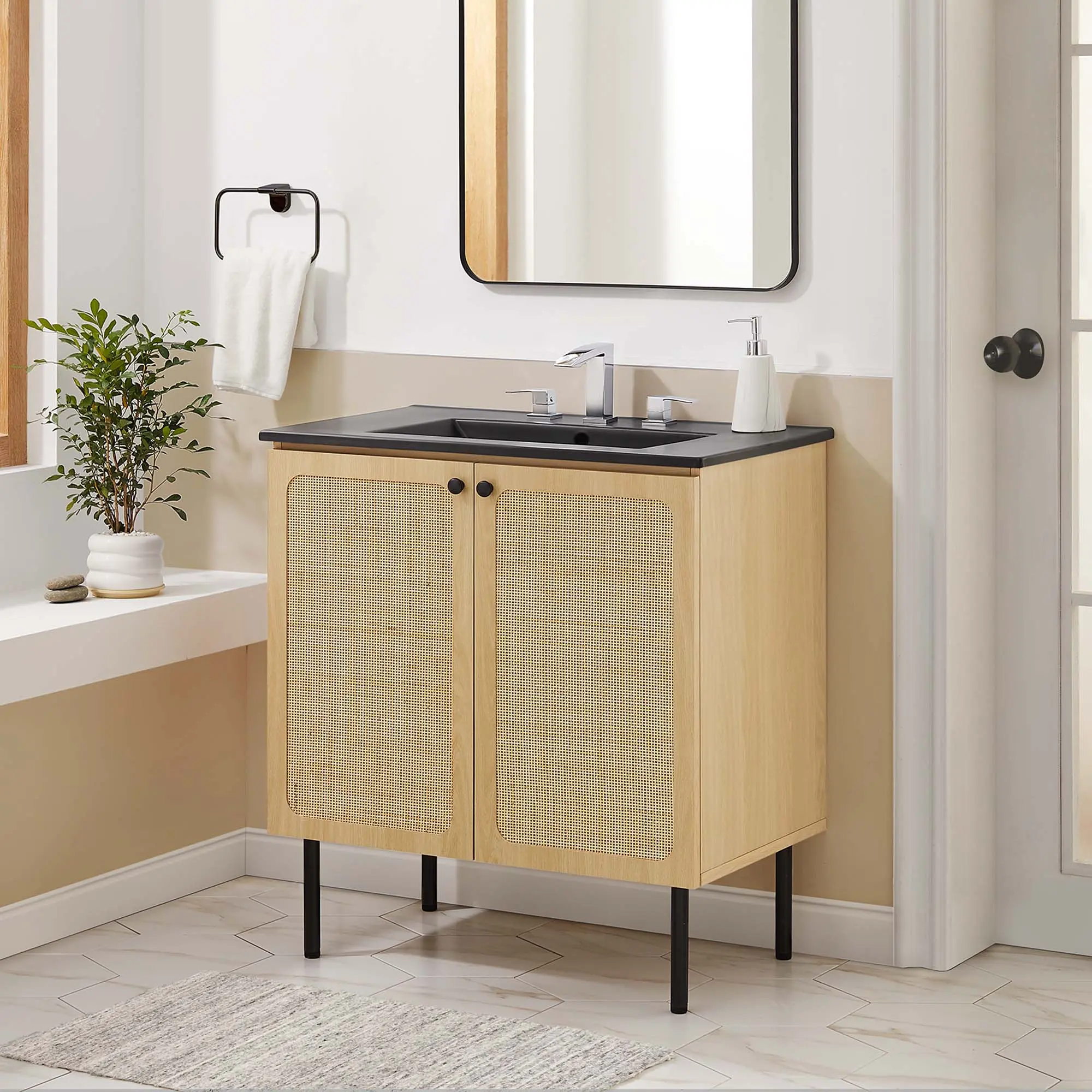 Chaucer 30-in Bathroom Vanity Set, Oak Black Finish, Adjustable Organic Design, Built-in Storage, Included Bottom Shelf