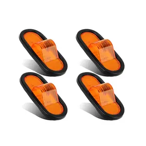 Partsam 4pcs 6" Mid Turn Signal Amber Marker Light Rubber Mount 24 LED w/Reflex Lens Universal Sealed Amber LED 6" Oval Truck Semi Trailer Mid-Ship Marker and Turn Signal Lights Reflectorized