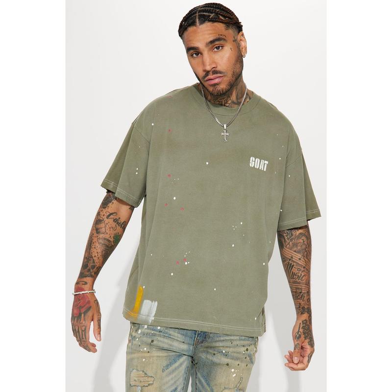 GOAT Paint Splatter Oversize Short Sleeve Tee - Olive