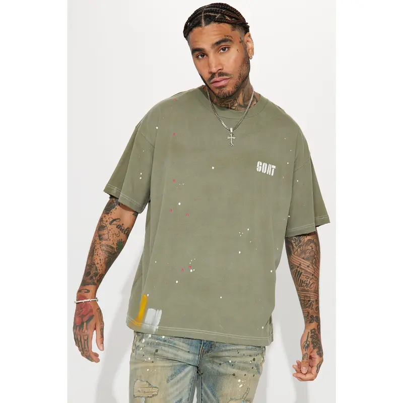GOAT Paint Splatter Oversize Short Sleeve Tee - Olive