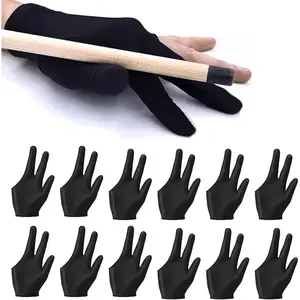 12 count Billiard Gloves Breathable 3-Finger Cue Pool Glove Elastic Nylon Universal  Gloves for Women and Men Left & Right Hand Billiard Accessories(Black)