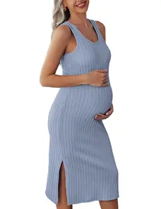 Ekouaer Women's Maternity Dress Rib Knit Sleeveless Tank Side Slit Bodycon Dresses Pregnancy Clothes S-XXL Ekouaer Women's Maternity Dress Rib Knit Sleeveless Tank Side Slit Bodycon Dresses Pregnancy Clothes S-XXL