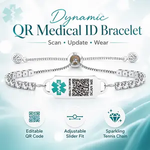 Uloveido QR Code Medical Alert Tennis Bracelet Women, Editable Medical ID Bracelet, Scan to Update Health Info Anytime, Stainless Steel CZ Tennis Chain, No Customization Needed