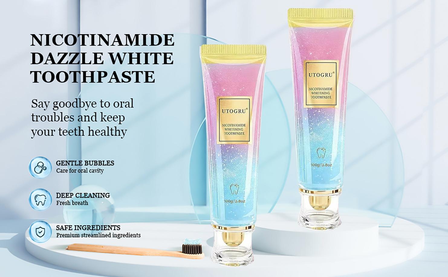 Glittering texture Niacinamide Whitening Toothpaste,my orders placedrecently by me， Niacinamide Intensive Whitening Toothpaste with Natural Gentle Care Deep Stain Removal Clean Peach Flavor, Improves Gum Health, Fresh Breath, a gift for Mom