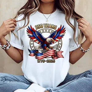 American Eagle 250 Years 1776 2026 Independence Day Patriotic Design T Shirt White Crewneck Unisex Casual Top