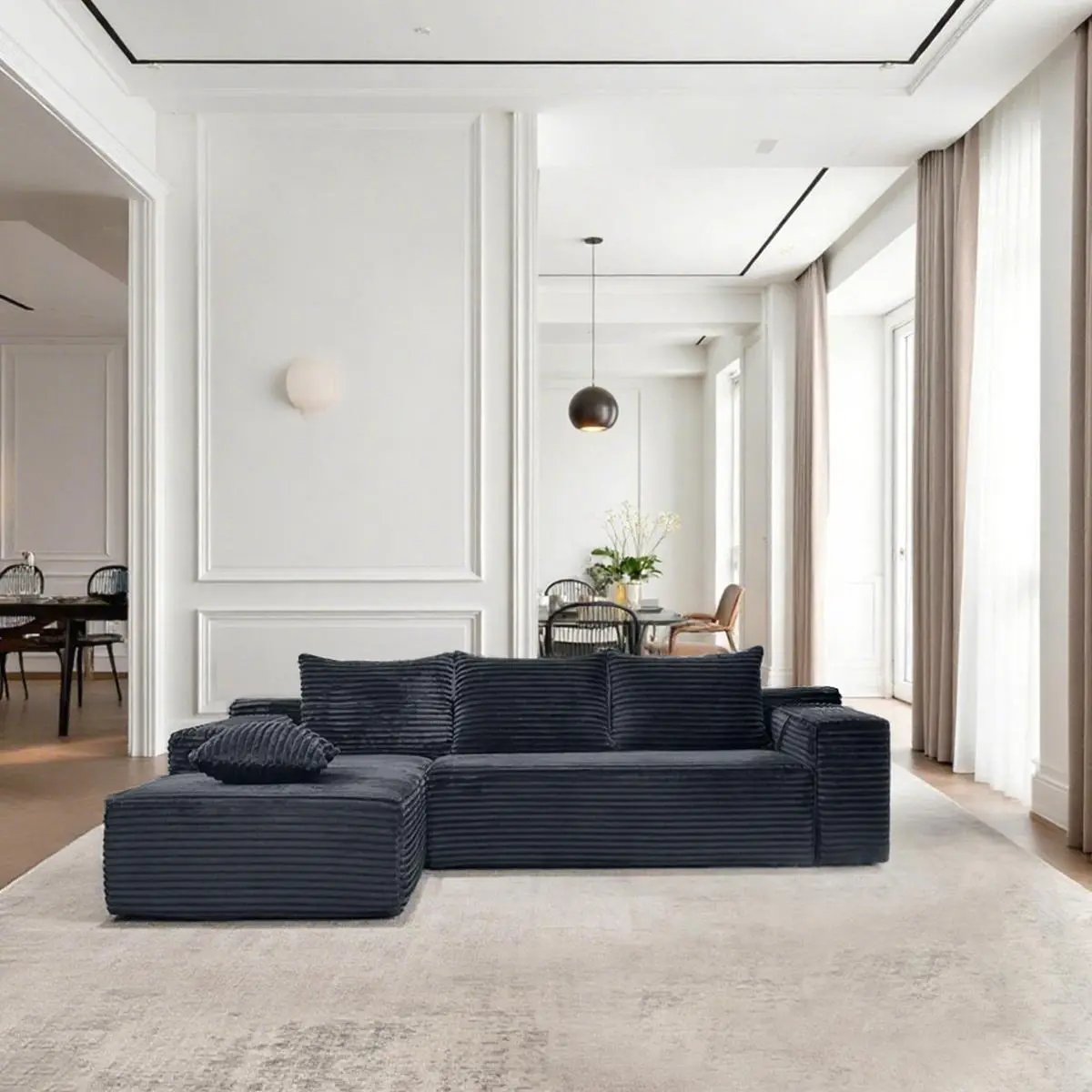 Dark Gray Chaise Lounge on the Left