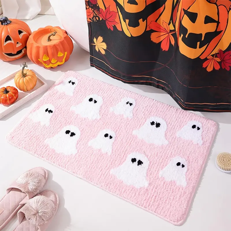 Halloween Spooky Ghosts Bath Mat - Cute Home Decor Pink Rugs, Non Slip, Spooky Shower Rug for Bathroom, Bedroom, Living Room, Bathroom Floor Mat, Nonslip Shower Mat