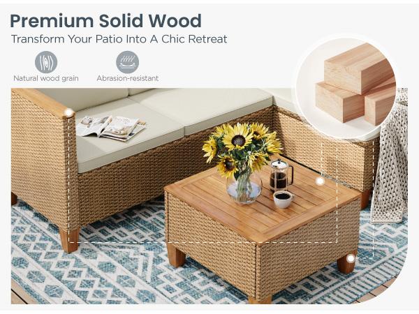 Phivilla Boho Wicker Patio Furniture Sofa Set, 3-6 Seaters, Outdoor Rattan Sectional Sets Conversation Set - Weather-Resistant, with Dual Storage Coffee Table Acacia Wood Legs for Garden, Patio & Deck,Spring Glow Up