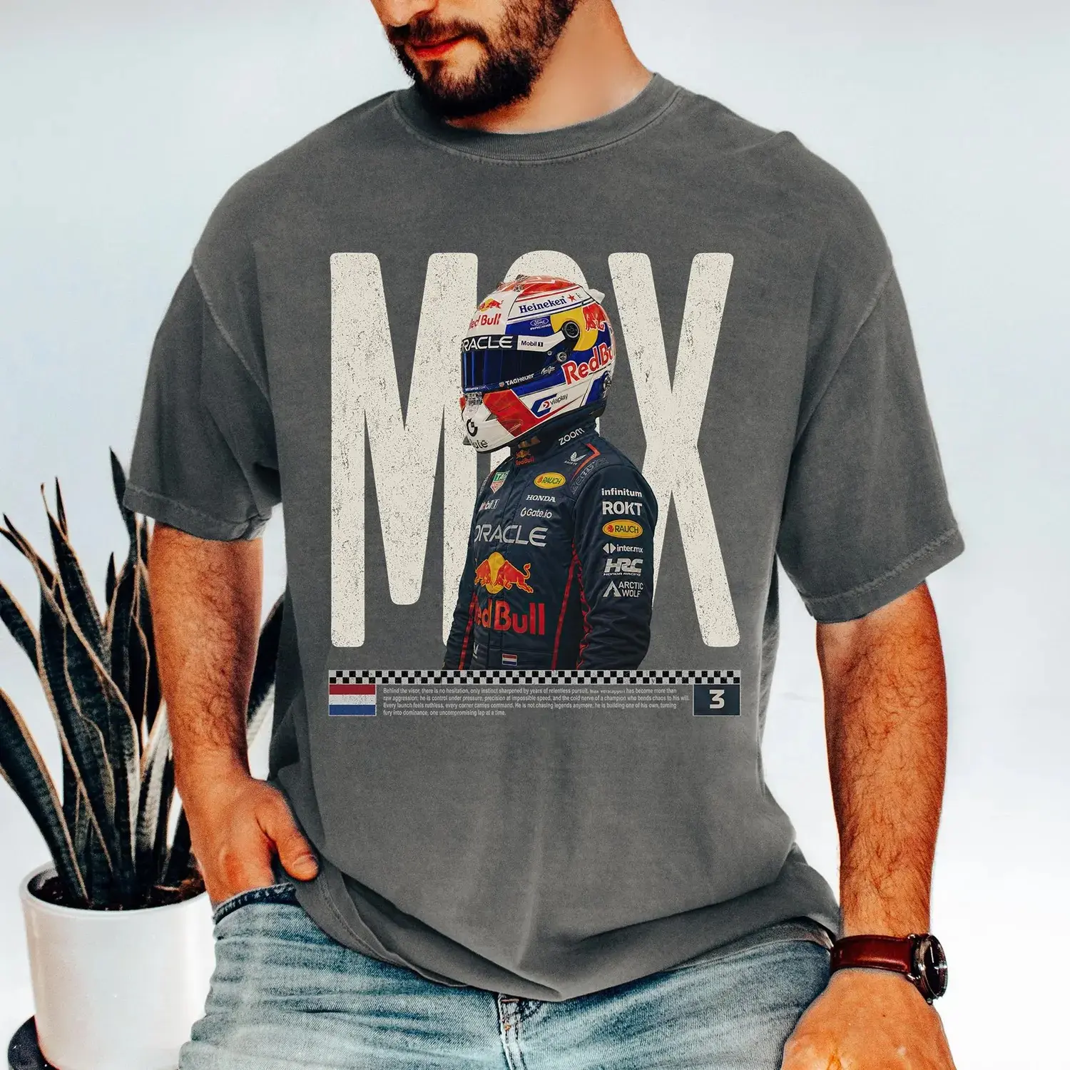 Max Verstappen F1 Comfort Colors T-Shirt, Red Bull Racing Graphic Tee, Formula 1 Driver Heavyweight Shirt, Dutch Lion Retro Racing Merch, Motorsport Fan Apparel