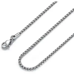 Mens Chain Necklaces, Stainless Steel Rolo Chain Necklace for Men and Women,  Tone Box Chains for Men, Wide 2/3/4/5mm