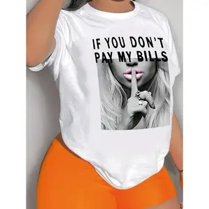 [Graphic T-Shirt] Black Graphic Women's T-Shirt | "IF YOU DON'T PAY MY BILLS" Lightweight Summer & Spring Tee, Round Neck Top with Pink Lips Design, Machine Washable Regular Fit, Bold Statement Shirt, Semitransparent Material, Relaxed Fit Shirt