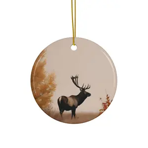 Ceramic Ornament - Majestic Elk in Autumn Landscape | Holiday Decor, Rustic Charm, Nature Lover Gift, Seasonal Memories, Wilderness Ornament