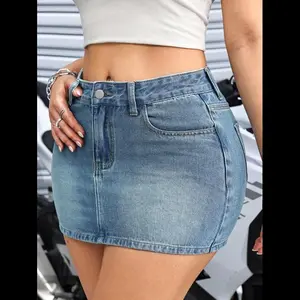 Washed Denim Skinny Skort Fit Short Womenswear Bottom