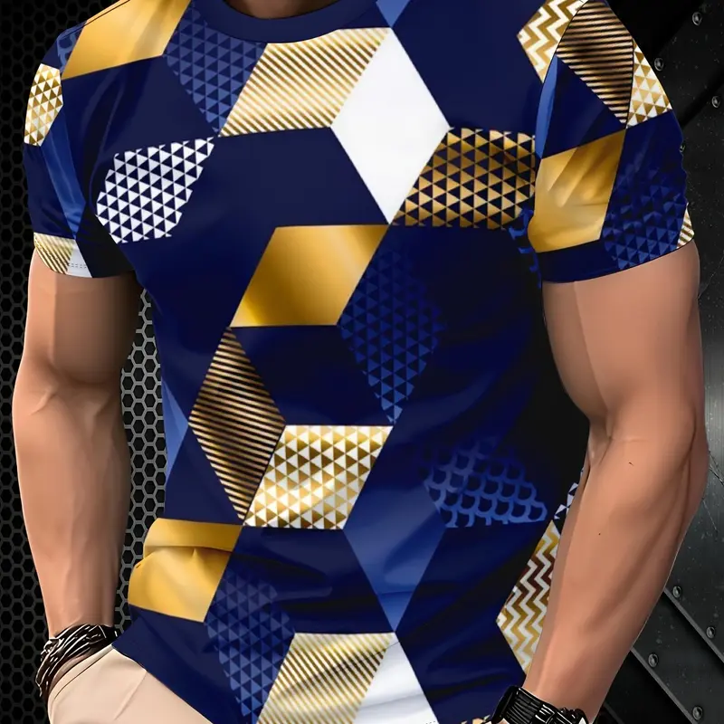 Men's Casual Sports 3D Printed Pattern T-Shirt, Active T Shirts, Athletic Activewear, Casual Fitness Wear, Fitness Athletic Streetwear, Vibrant street design, breathable crew neck, regular fit, machine washable summer casual top, Active Lifestyle Apparel
