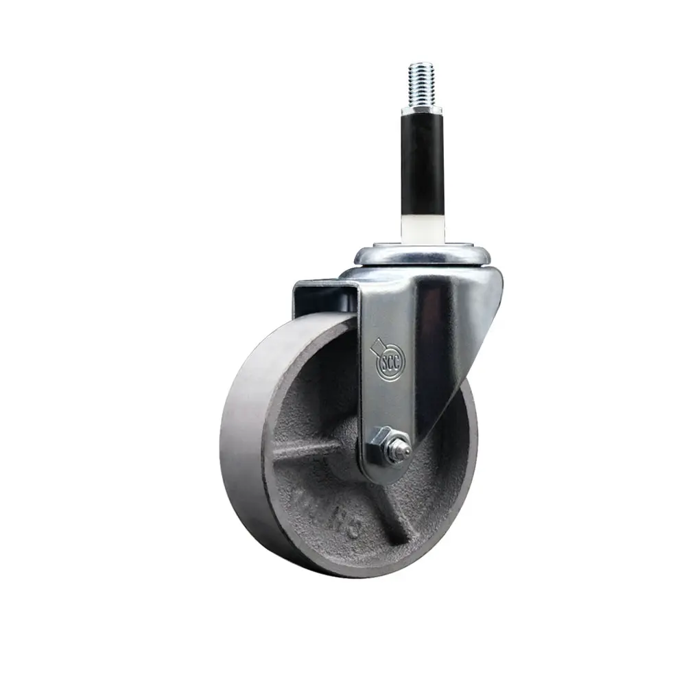 Service Caster SCC-EX20S415-SSR-78 Metal Swivel Expanding Stem Threaded Caster - Semi-Steel Cast Iron, Roller Bearing, 4x1.5in Silver Swivel Wheels, 0.87in Stem, 300 lbs Capacity, for Shop Projects, Work Tables, Round/Square Tubes