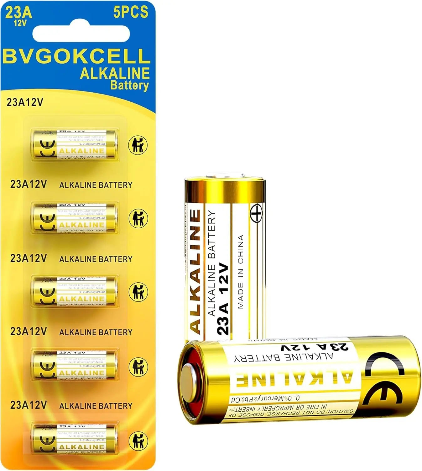 A23 23A 12 Volt Battery (5-Pack), MN21/23 12V Alkaline Battery | Long Lasting for Ceiling Fan Remote, Garage Door Opener, Doorbell, Key Fob