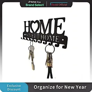 Sweet Home Decorative Wall Mount Key Holder with 10 Hooks - Vintage Metal Organizer for Home, Bedroom, Office & Car Keys - 1PC Shelves Decoration Items