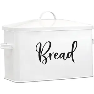 Metal Bread Box, Large Bread Storage Container with Lid, Farmhouse Bread Bin and Storage Container for Kitchen Countertop, White