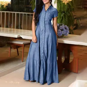 long skirt shirt collar pocket big swing skirt plus size casual denim dress female up to buy a size
