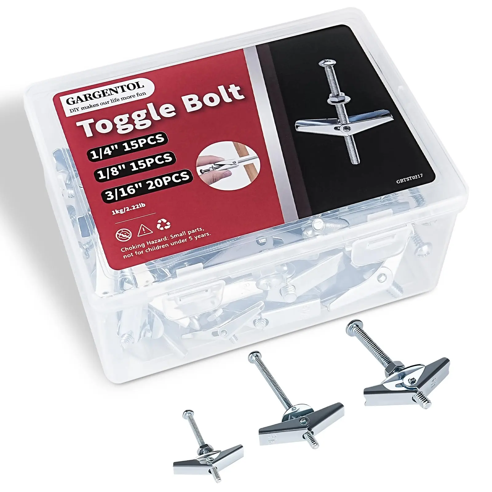 Heavy Duty Toggle Expansion Bolts & Wing Nut Kit (50 Sets) - 1/8", 3/16", 1/4" Drywall Anchors, Screws, Nuts & Washers for Wall Mounting & Hanging
