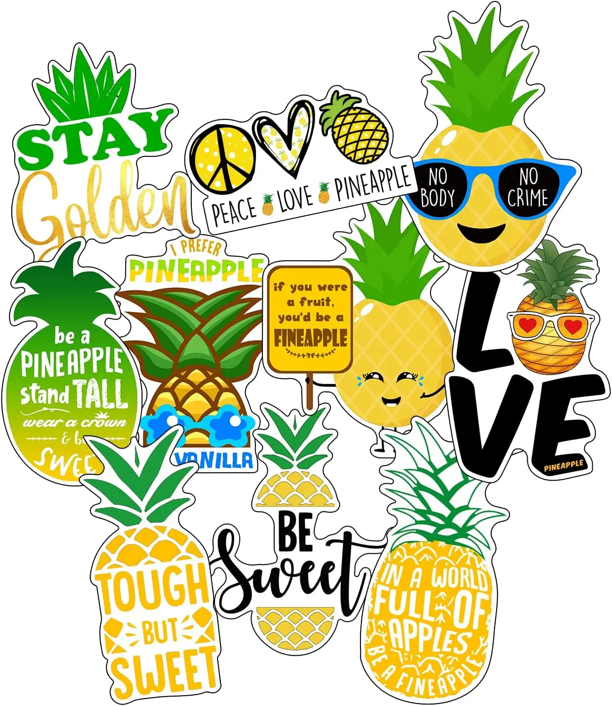 Pineapple Stickers, Ten Vinyl Stickers Supporting Pineapple, Great Pineapple Gift, Decorative Stickers Party Favors Adhesive Decals