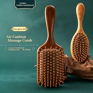 Premium Sandalwood Air Cushion Hair Brush, Portable Paddle Massage Comb for Women, Soft Airbag Scalp Massager, Detangles Hair Smoothly, Relieves Head Pressure, Durable Wooden Hair Care Comb for Home & Travel Use