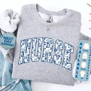 Nurse Sweatshirt, Floral Nurse Shirt, Blue Nurse T-Shirt, RN Hoodie, Nurse Graduation Gift, Nurse Week Tee, Nurse Appreciation Nurse Apparel
