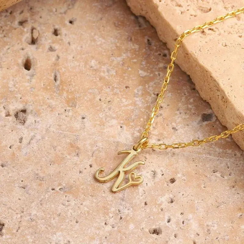 Women's Handwritten Initial Statement Necklace - Dainty Gold Finish Delicate Script Design, Versatile Long Necklace for Outfit Elevation, Statement Necklaces, Necklaces For Women