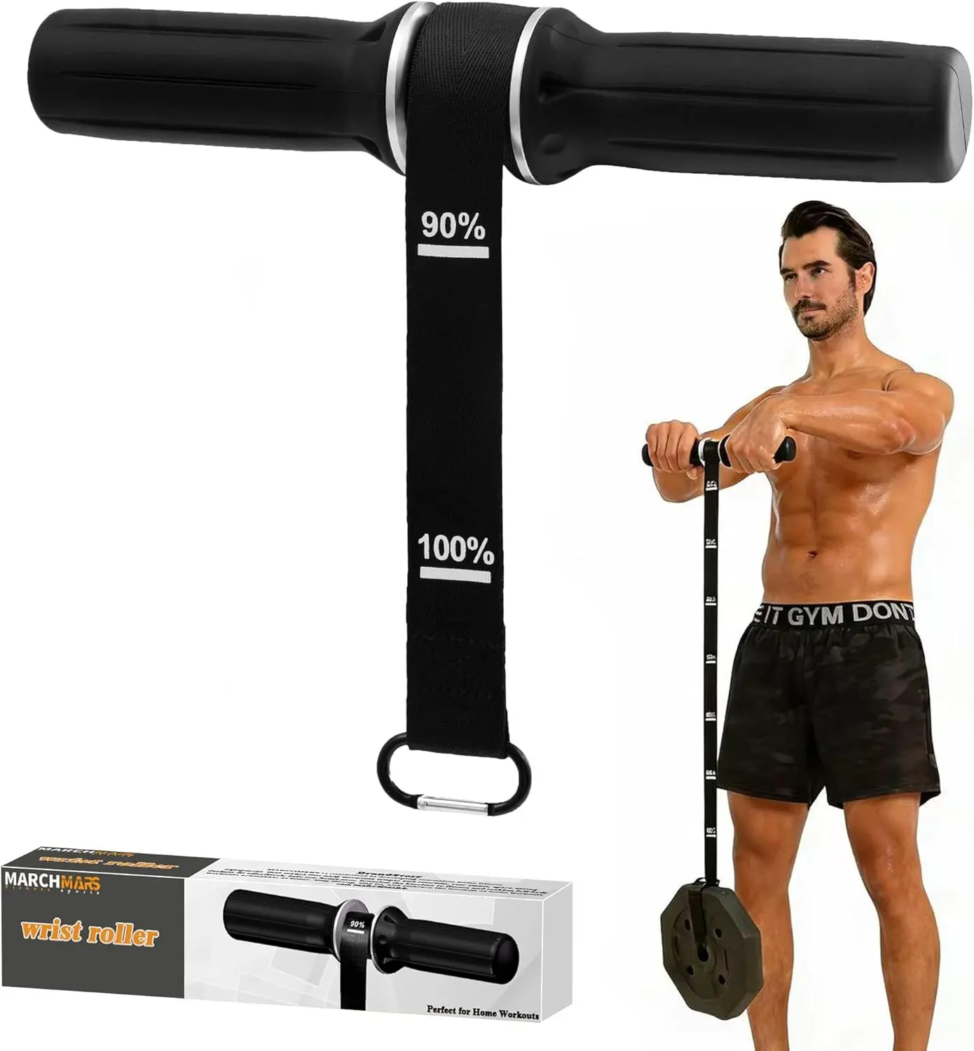 Forearm Strengthener & Forearm Exerciser, Wrist Roller with Thick Silicone Handle, Forearm Trainer with Heavy-Duty Nylon Strap for Muscle Building, Grip Strength and Recovery