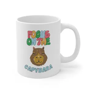 FOCUS ON THE CAPYBARA - White Ceramic Mug, (11oz)