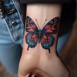 Realistic 3D Color Butterfly Temporary Tattoo Stickers, Vintage Red Blue Gradient Fake Body Tattoos for Wrist Arm Ankle, Waterproof Long Lasting Aesthetic Body Art Stickers For Women