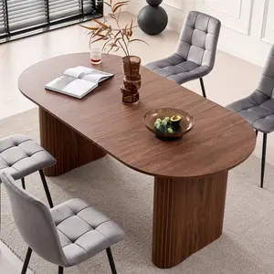 70.8" Oval Dining Table For 4, Modern Mid-Century Farmhouse Kitchen Table For 6, Rustic Large Dinner Table For Breakfast, Dining Reception Room (Only Table)